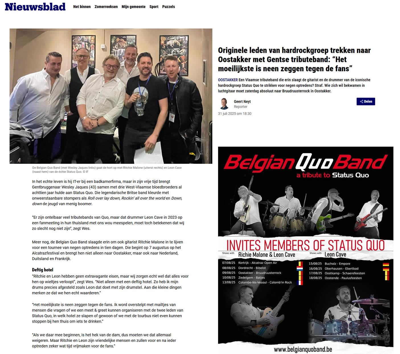 Belgian Quo Band Nieuwsblad Gent