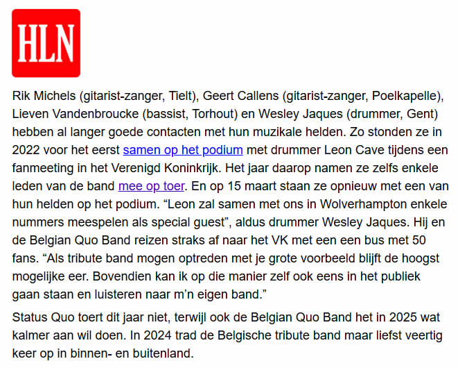 Belgian Quo Band HLN 5 maart 2025